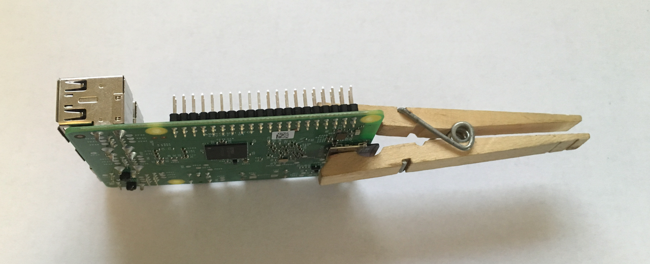 Raspberry Pi with clothespin