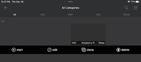 Remoter VNC main screen after tapping host